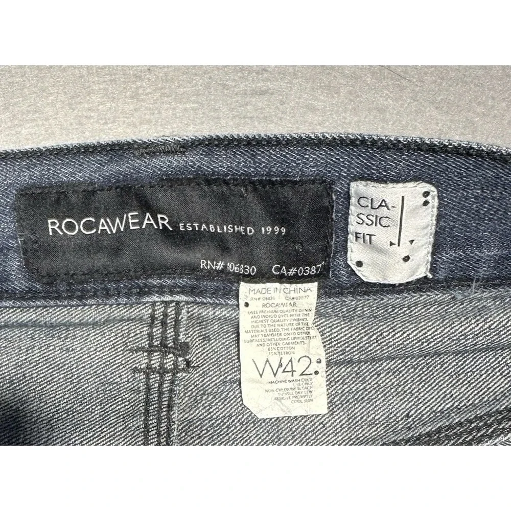 Rocawear Men's Classic Fit Dark Wash Wide Leg Jeans - Size 42